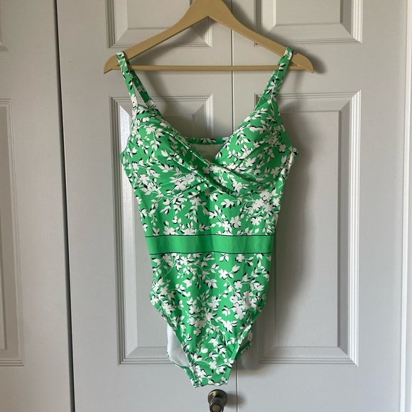 Lands' End | Draper James Green White Swimsuit. Sweetheart Neckline. Size 12. - Picture 1 of 7
